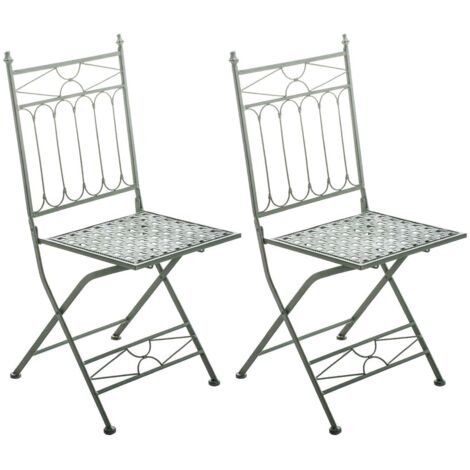Set 2 sedie pieghevoli da giardino terrazzo balcone design rustico in ferro battuto verde invecchiato 100003129