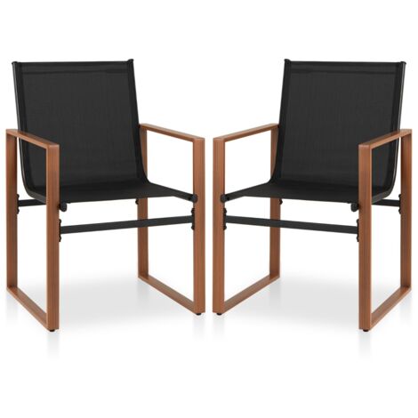Set 2 sedie pranzo esterno telaio metallo Sedia patio seduta schienale traspiranti Nero