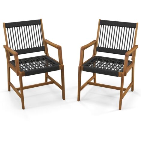 Set 2 sedie pranzo legno acacia esterni Sedie patio intrecciate corda braccioli