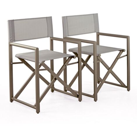 Set 2 Sedie Regista Mare Pieghevoli 48x56x86 cm in Alluminio e Textilene Gilda Ecrù