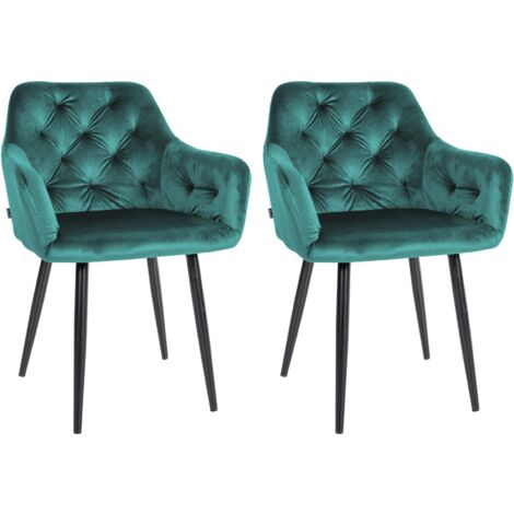 Set 2 sedie sala da pranzo con cuciture decorative in velluto verde scuro e gambe in metallo nero 100001628