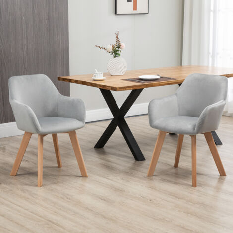 Set 2 Sedie Sala da Pranzo, Sedie Imbottite con Gambe in Legno, da Cucina con Braccioli in Tessuto Vellutato, Schienale Rigido, Comodo, 54x57x80cm, Grigio