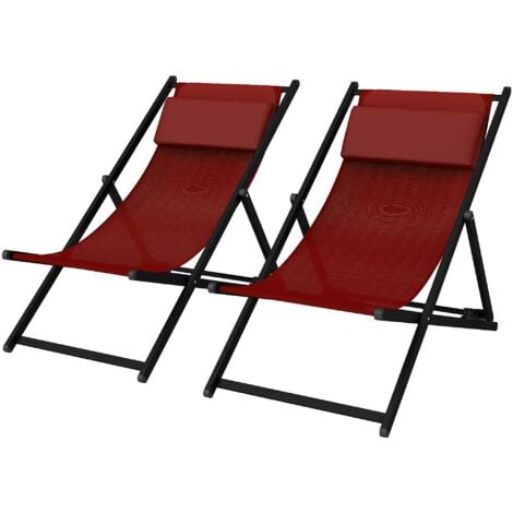 Set 2 Sedie Sdraio Pieghevoli in Alluminio Rosso 96.5 x 58 x 91.5cm