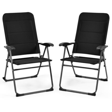Set 2 sedie sdraio schienale regolabile 7 posizioni Poltrone reclinabili giardino portata 136kg Nero