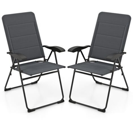 Set 2 sedie sdraio schienale regolabile 7 posizioni Poltrone reclinabili giardino portata 150kg Grigio