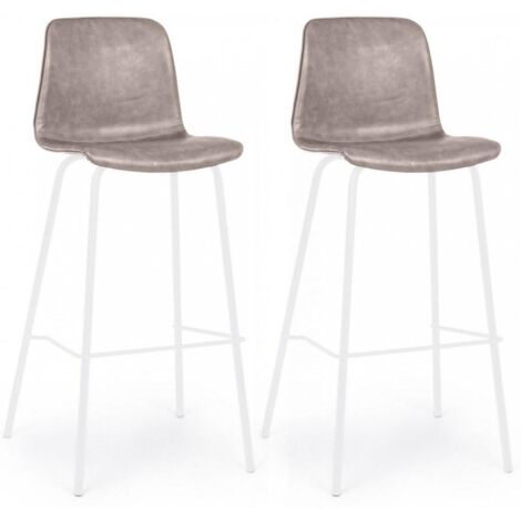 Set 2 Sgabelli 39x44x103,5 cm in Similpelle Bianco e Beige