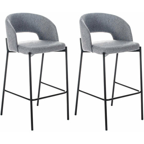 Set 2 Sgabelli 50x52xH89 cm in Tessuto Greta Grigio Chiaro e Nero