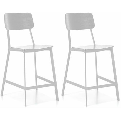 Set 2 Sgabelli 51x51,5xH97 cm in Legno e Metallo Woody Bianco