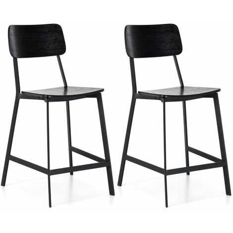 Set 2 Sgabelli 51x51,5xH97 cm in Legno e Metallo Woody Nero
