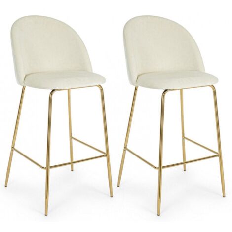 Set 2 Sgabelli 51x55x105 cm in Poliestere Effetto Velluto Bianco