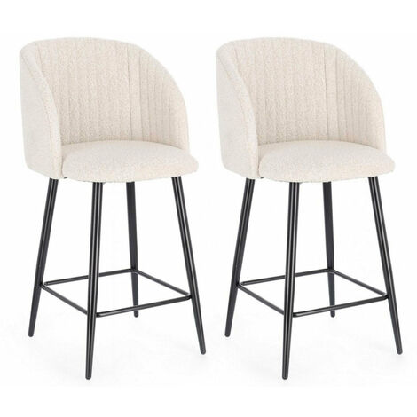 Set 2 Sgabelli 53x59x97 cm Queen in Bouclè Nero e Avorio
