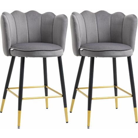 Set 2 Sgabelli 59x52x90 cm in Tessuto Poliestere Vellutato Grigio