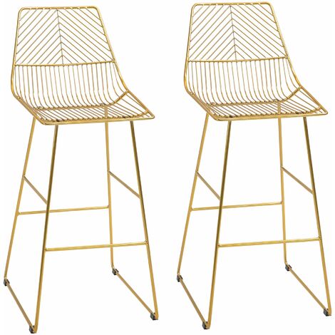 Set 2 Sgabelli Alti Da Bar 52,5x47x97 Cm In Metallo Oro