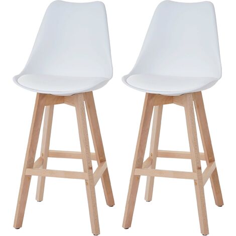 Set 2 sgabelli alti da Bar e Cucina in Ecopelle Legno Massiccio con vari colori colore : Legno Bianco