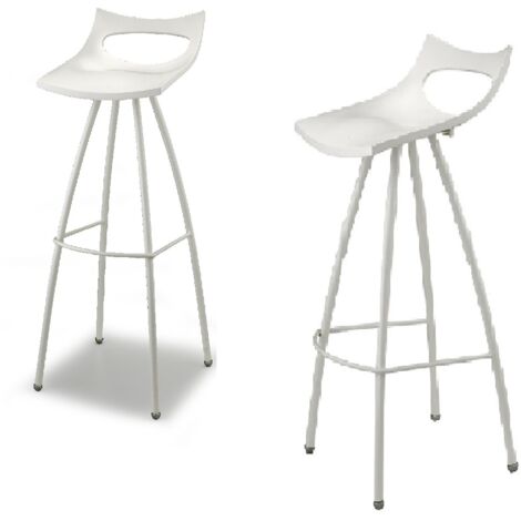 Set 2 Sgabelli Alto H82 da Penisola Cucina o Bar BIANCO LINO seduta h65 moderni S-C-A-B-DIABLITO in tecnopolimero ultra resistente Design Italiano Alta Qualità