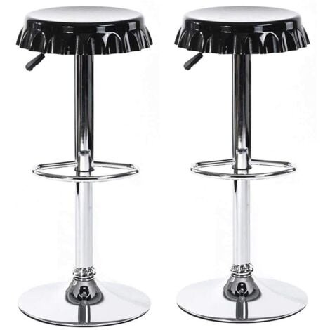 Set 2 Sgabelli Bar Cucina Seduta Forma Tappo di Bottiglia Sgabello Girevole Nero