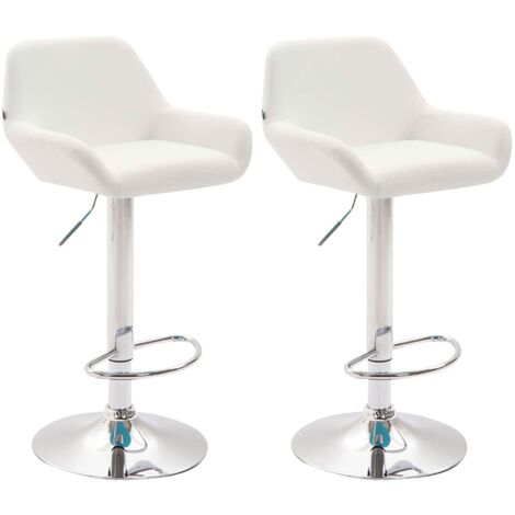 Set 2 sgabelli bar poggiapiedi ad arco in metallo cromato con seduta in PVC bianco 100004025