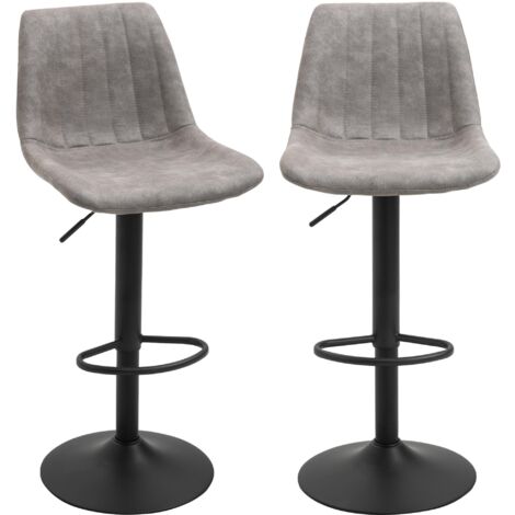 Set 2 Sgabelli con Schienale 43x46,5x89-110 cm in Microfibra Grigio