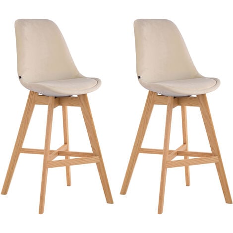 Set 2 Sgabelli Cucina Cannes In Velluto E Legno crema natura
