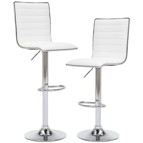 Set 2 Sgabelli Cucina Regolabile Seduta Pelle Sgabello Girevole Casa Bar Bianco
