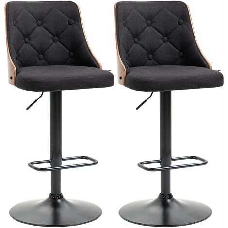 Set 2 Sgabelli da Bar 47,5x50x93,5-116 cm Seduta  in Lino Poliestere Nero e Noce