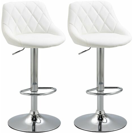Set 2 Sgabelli da Bar 51,5x48x83-104 cm in Similpelle Bianchi