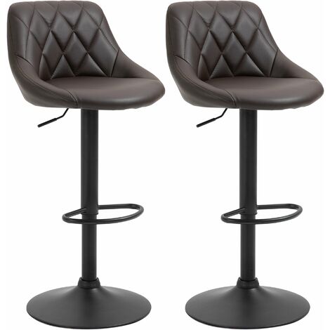 Set 2 Sgabelli da Bar 51,5x48x83-104 cm in Similpelle Marrone e Nero