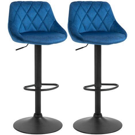 Set 2 Sgabelli da Bar 51,5x48x83-104 cm in Tessuto Effetto Velluto Blu