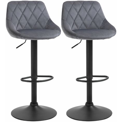 Set 2 Sgabelli da Bar 51,5x48x83-104 cm in Tessuto Effetto Velluto Grigio Scuro e Nero