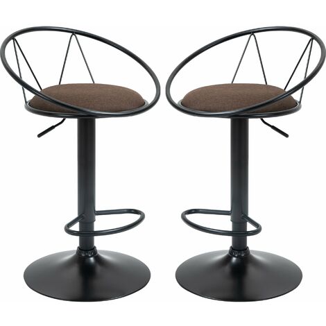 Set 2 Sgabelli da Bar 51x46x78/100 cm in Metallo Nero e Marrone