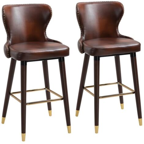 SET 2 SGABELLI DA BAR ALTI IMBOTTITI IN STILE INDUSTRIAL MARRONE E ORO