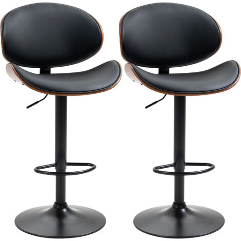 Set 2 Sgabelli da Bar con Schienale 53x52x92-112 cm in Legno e Finta Pelle Nero