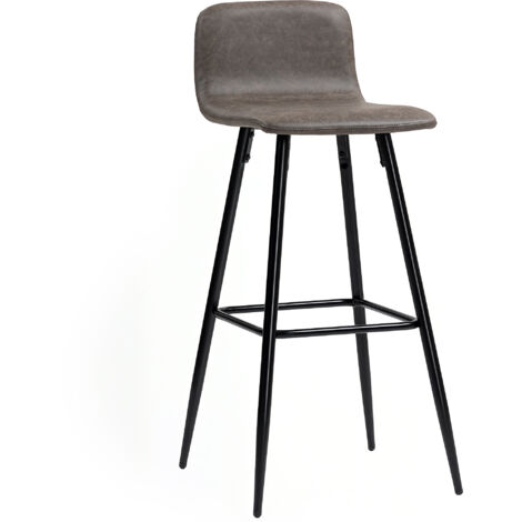 Set 2 Sgabelli da Bar con Schienale Basso e Poggiapiedi 44x44x95 cm in PU Marrone Scuro