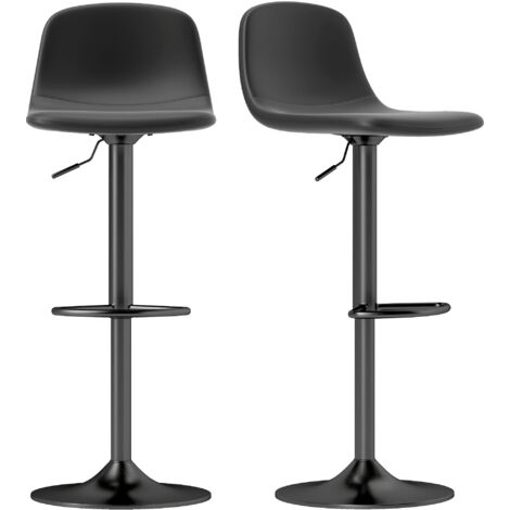 Set 2 Sgabelli da Bar con Schienale e Altezza Regolabile in Pelle PU Nero