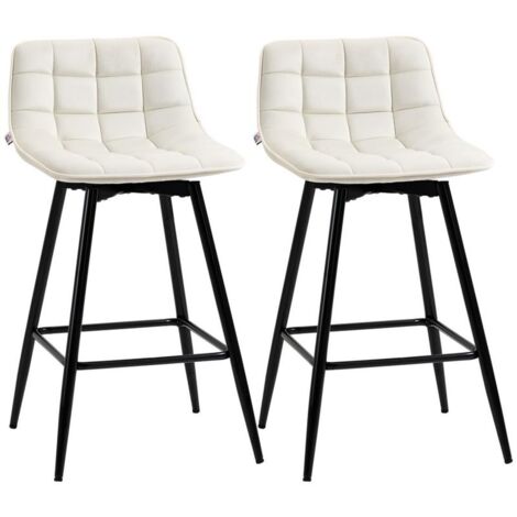 SET 2 SGABELLI DA BAR CON SCHIENALE E POGGIAPIEDI IN STILE NORDICO IN METALLO E VELLUTO. COLOR CREMA. 45X47X88 CM