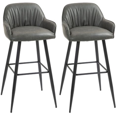 Set 2 Sgabelli da Bar con Schienale in Finta Pelle PU Grigio