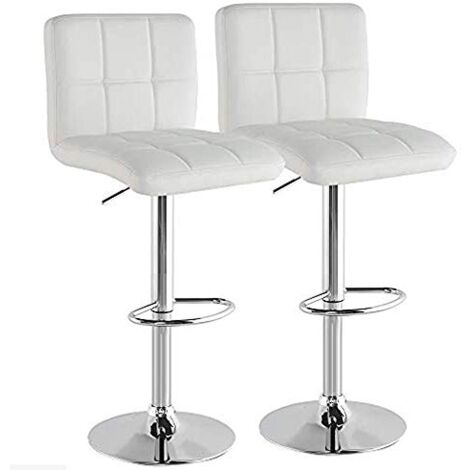 Set 2 Sgabelli da Bar Cucina Seduta Schienale in Ecopelle Bianco con Poggiapiedi