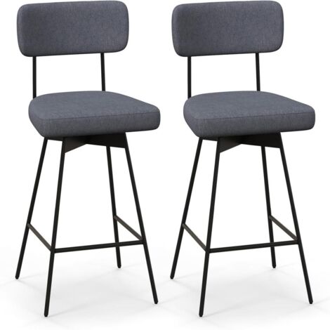 Set 2 sgabelli da bar girevoli 360° con schienale, Poggiapiedi e struttura metallo Grigio