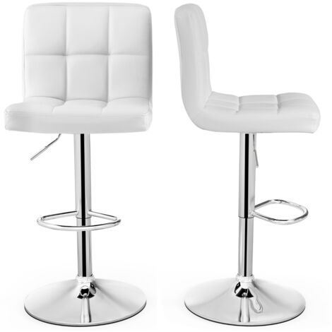 Set 2 sgabelli da bar in ecopelle PU con seduta girevole a 360° poggiapiedi, Sgabelli regolabili in altezza Bianco