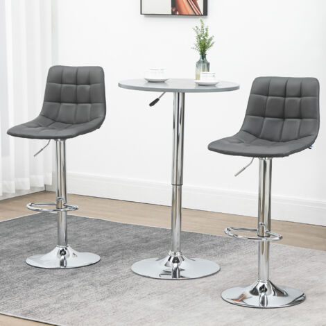Set 2 Sgabelli da Bar in Finta Pelle con Schienale, Sgabelli da Cucina e Salotto Girevoli con Poggiapiedi, 42x45x89-110cm, Grigio