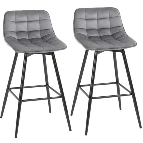 SET 2 SGABELLI DA BAR SEDIE IMBOTTITE STILE NORDICO VELLUTO GRIGIO