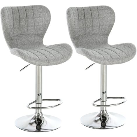 Set 2 Sgabelli da Cucina da Bar Girevoli con Altezza Regolabile in Tessuto Grigio