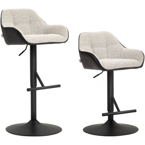 Set 2 Sgabelli Girevoli Imbottiti ad Altezza Regolabile con Schienale 52,5x53x86,5-108 cm Nero e Grigio Chiaro