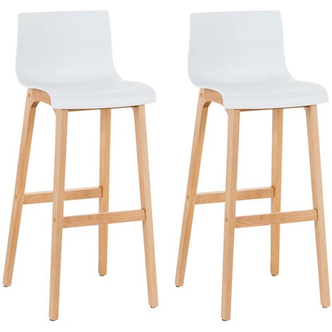 Set 2 sgabelli Hover con telaio in legno naturale a 4 gambe bianco