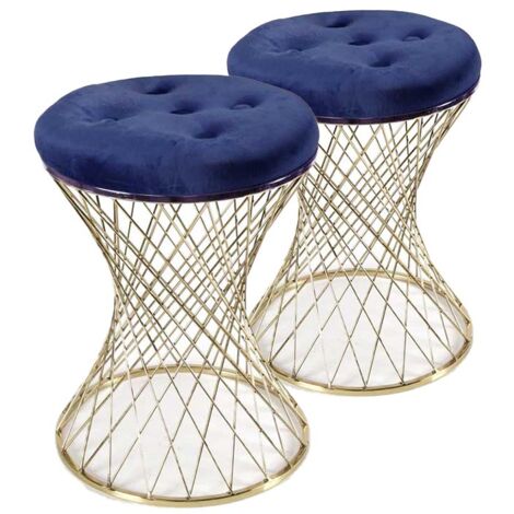 SET 2 SGABELLI LISBONA IN METALLO CON SEDUTA IMBOTTITA Ø 35 X 47 CM BLU