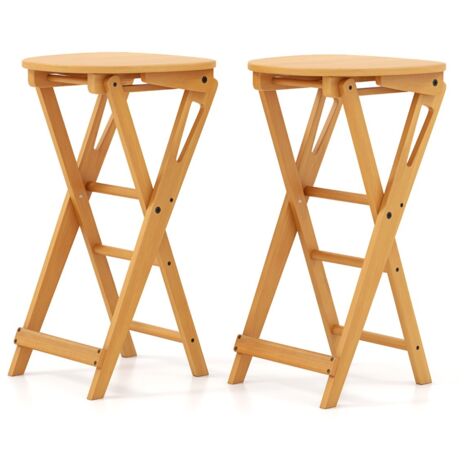 Set 2 sgabelli pieghevoli 36x33x61cm, Sgabelli bar in bambù leggeri portatili con poggiapiedi sedile ampio Naturale