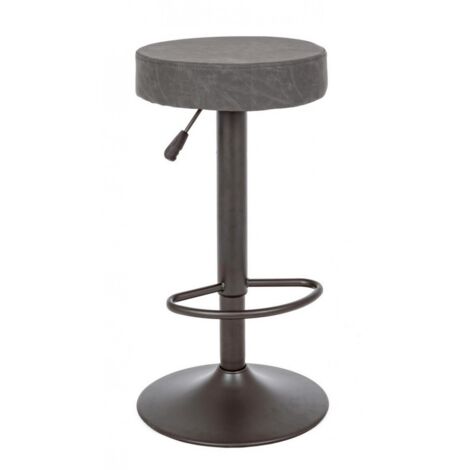 Set 2 Sgabello Bar in Acciaio e similpelle, Nero/Grigio Scuro