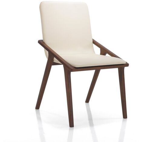 Set 2 sillas de comedor diseño moderno en madera y similar piel beige Hays