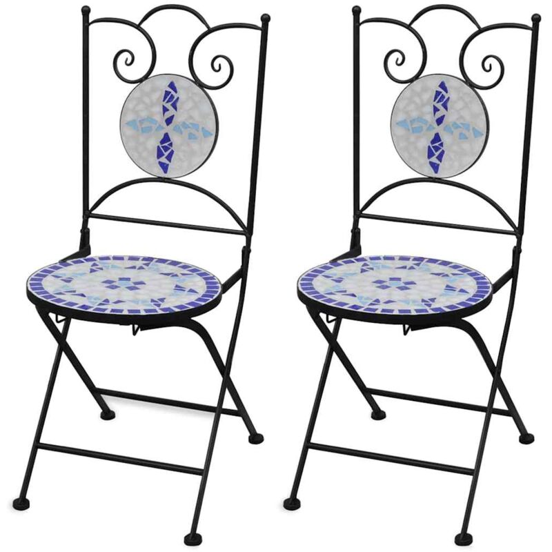 

vidaXL 2x Sillas Mosaico Asiento de Cerámica Jardín Terraza Balcón Azul y Blanco - Multicolor