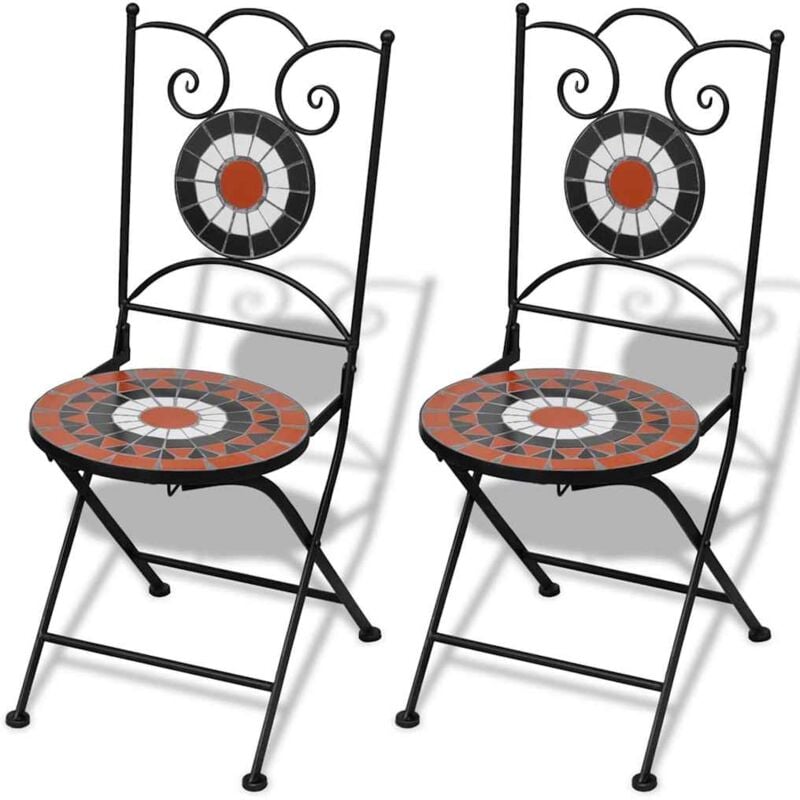 

vidaXL 2x Sillas Mosaico Asiento de Cerámica Jardín Terraza Balcón Terracota y Blanco - Multicolor